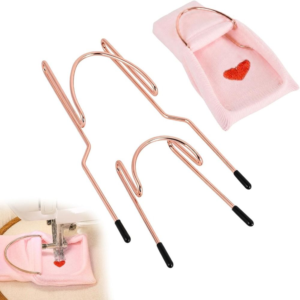 Embroidery Rose - 3-teiliges Set Metall-Konstruktions-Sockenrahmen-Stickset, rutschfeste Kappen, roségoldfarbenes