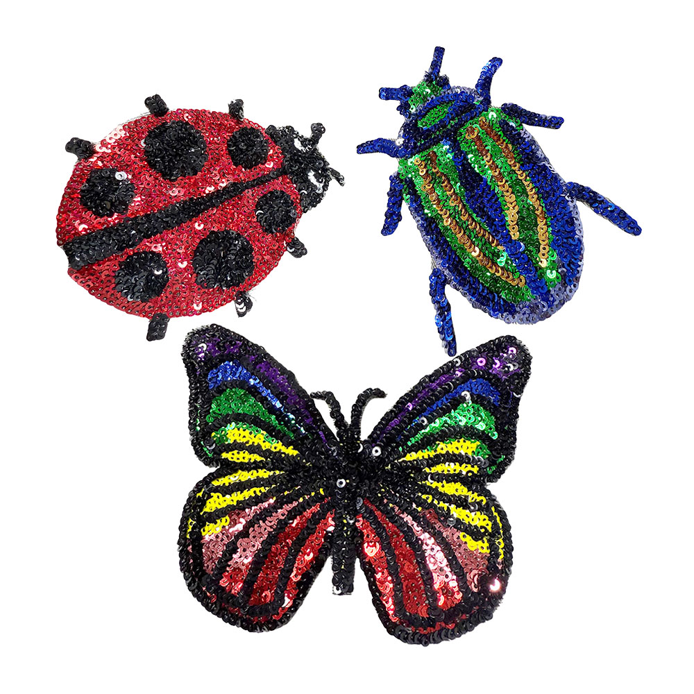 Embroidery Lady Bug - Einteiliger Marienkäfer-Schmetterlings-Pailletten-Stickerei-Aufnäher, zum Aufbügeln für Kleidung,