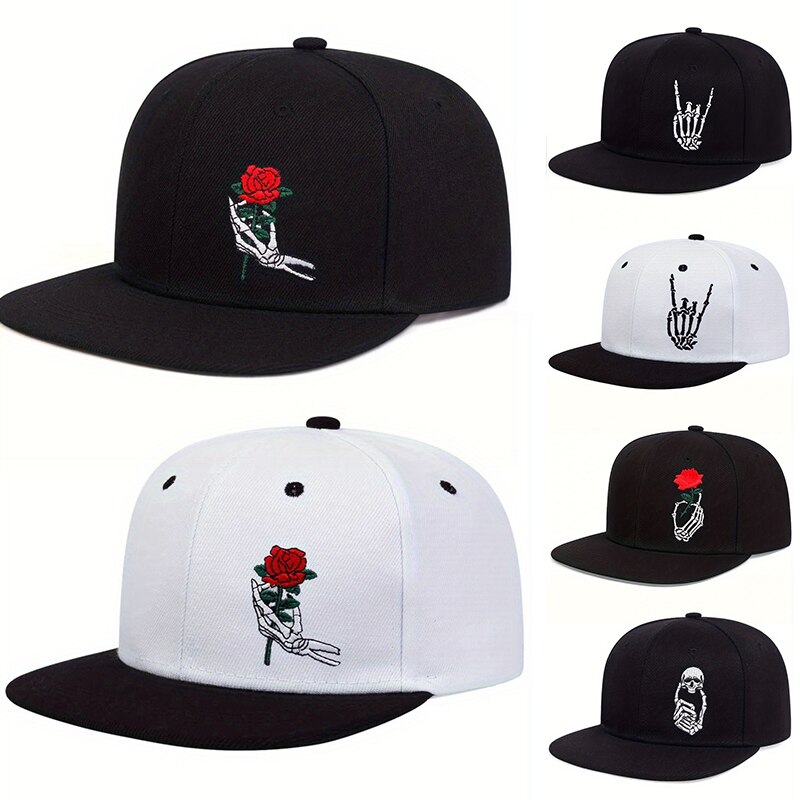 Embroidery Rose - Unisex Skelett Finger Rose Stickerei Hip-Hop