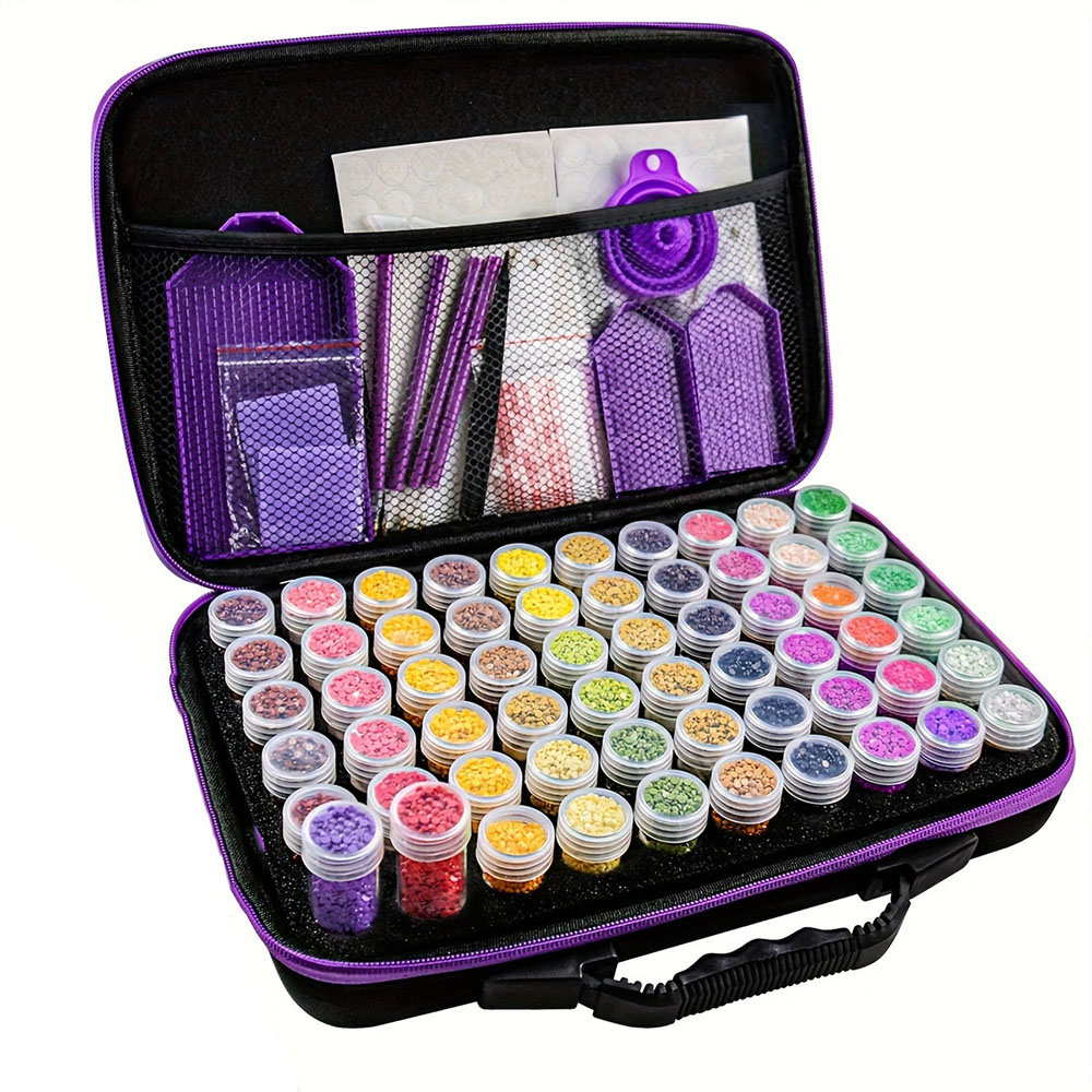 Embroidery Bag - Tragbare Diamantmalerei-Aufbewahrungstasche, 60-Fächer-Perlenorganizer mit Werkzeugset, Etui