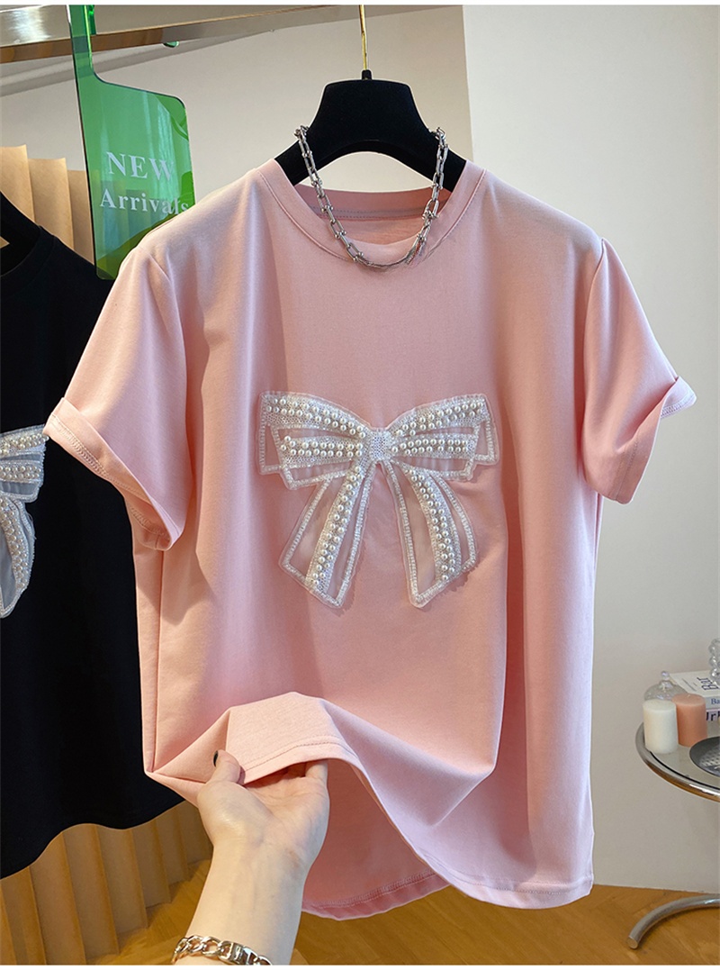 Embroidery Cotton Shirt - Perlen-Knoten-Kurzarm-T-Shirt für Damen, lockerer Sommer-Dopamin-Top im