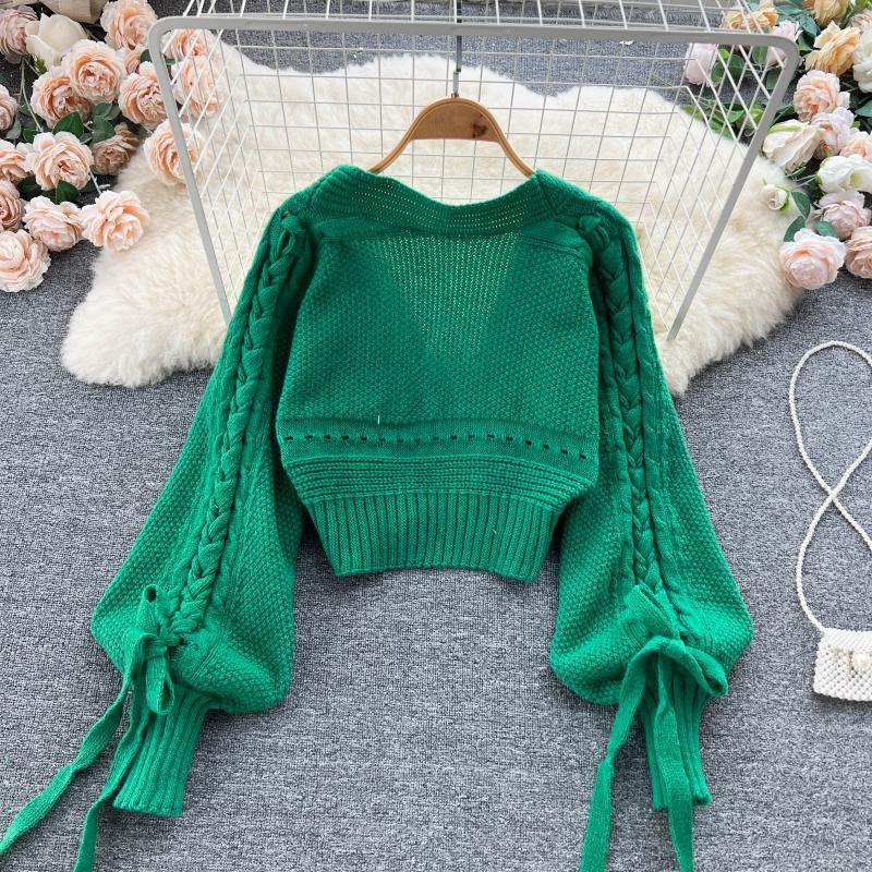 Grün Casual Acryl Stricken V-a – Embroidery Online Bewertung und Preis
