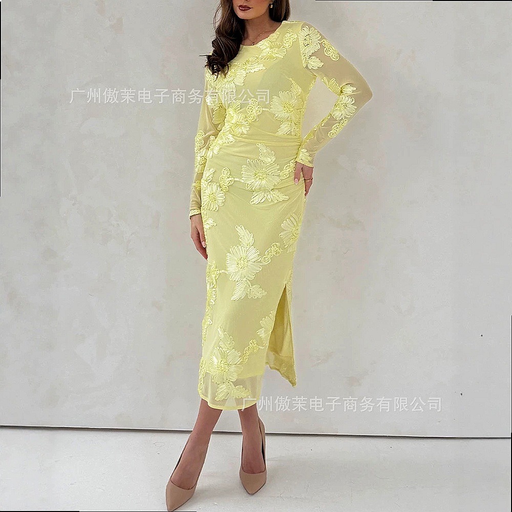 Helles Gelbes 3D-Blumensticker – Embroidery Yellow Dress Bewertung und Preis