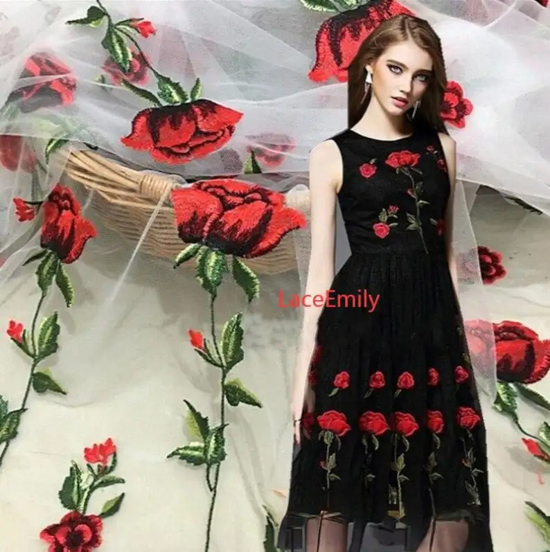 Rote Rose Spitzenstoff Blumens – Embroidery Rose Bewertung und Preis