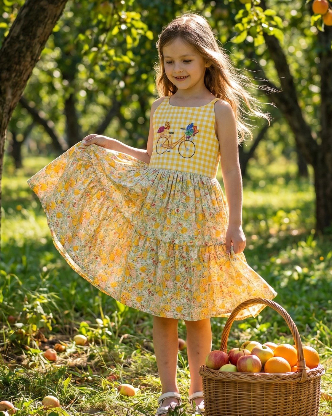 Mädchenkleid, gelbes Gingham-K – Embroidery Yellow Dress Bewertung und Preis